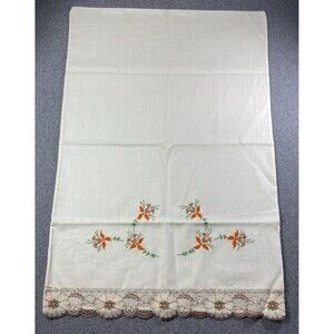 Pillow Case Cover 20”x30” Embroidered With Lace Trim Ivory